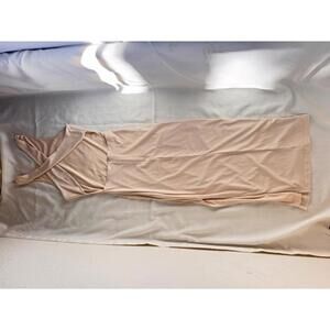 Beige Backless Ribbed Midi Body Con Dress | Small